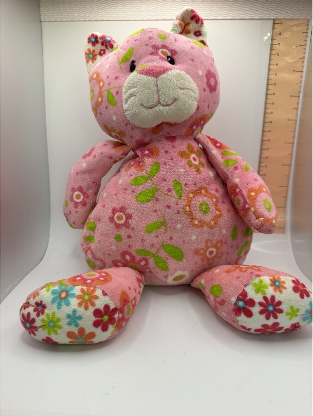 Mary Meyer Pink Plush Floral Pizzazz Pink Kitty Cat Plush Stuffed Animal